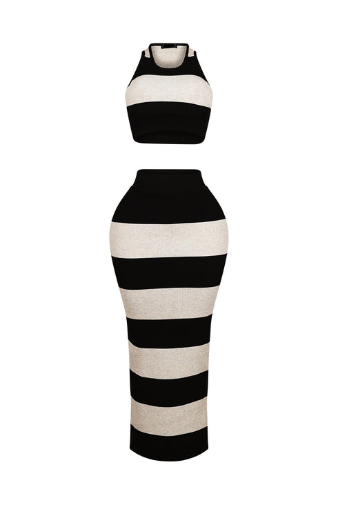 Sophisticated Knit Striped Top & Skirt SET